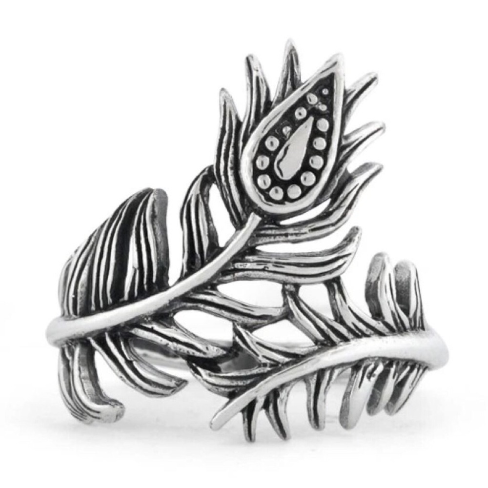 925 STERLING SILVER Peacock Feather Ring - Picture 13 of 16